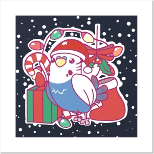 Christmas budgie blue Posters and Art